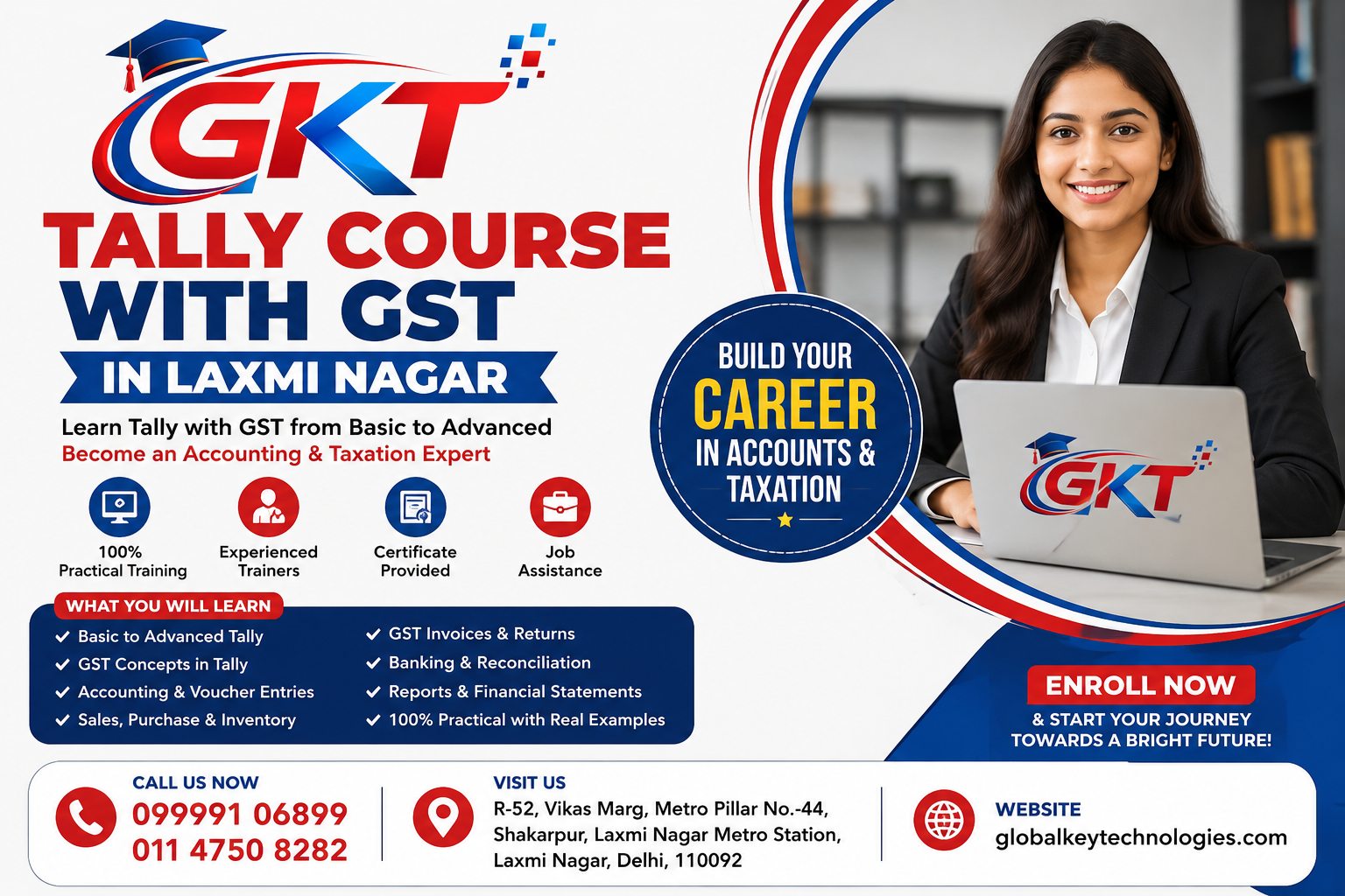 Tally Course with GST in Laxmi Nagar at Global Key Technologies with practical accounting and GST training