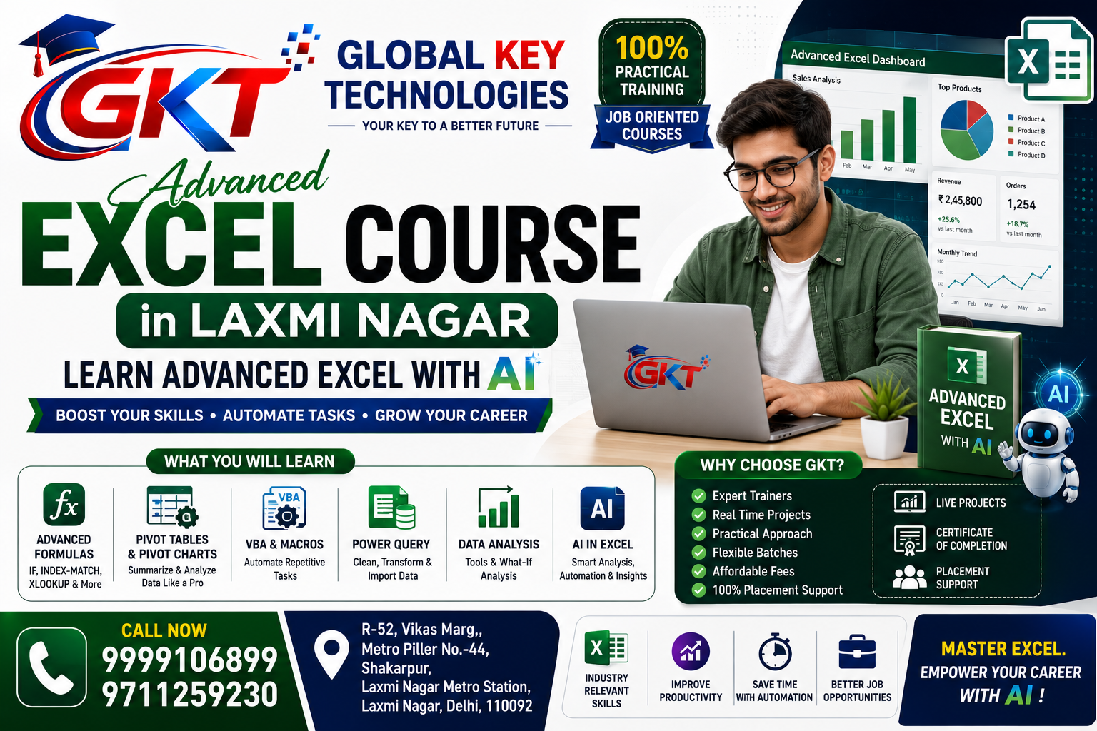 Advanced Excel Classes in Laxmi Nagar at Global Key Technologies