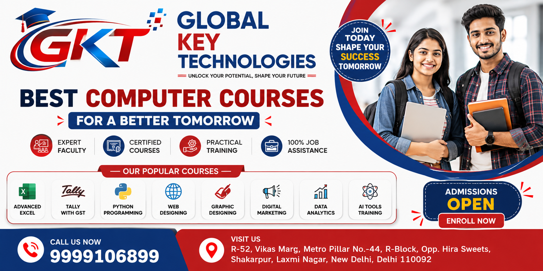 Best Computer Courses After 10th and 12th at Global Key Technologies in Laxmi Nagar Delhi