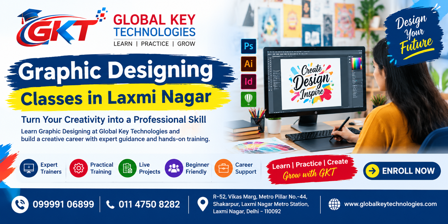 Graphic Designing Classes in Laxmi Nagar at Global Key Technologies