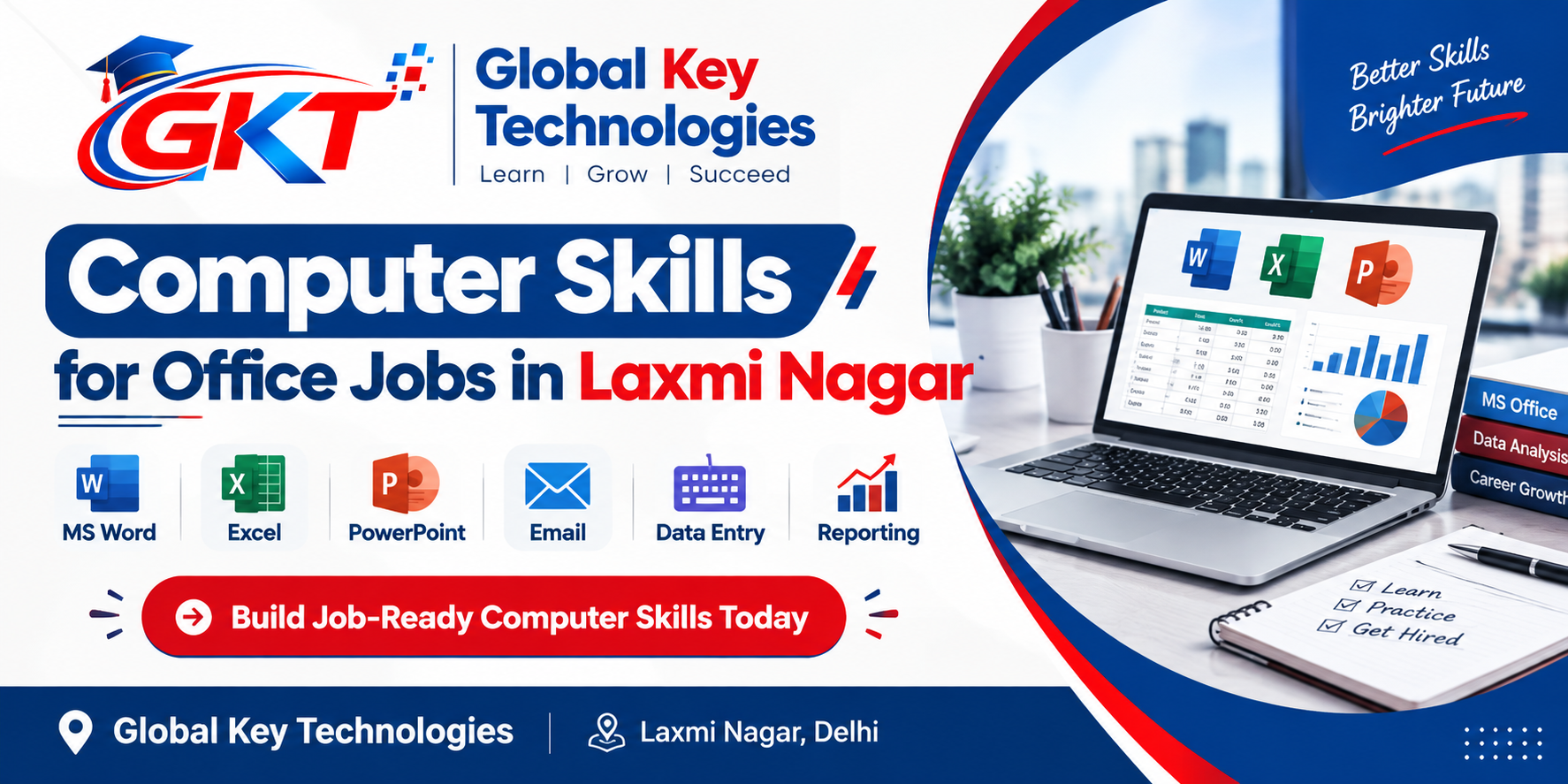 Computer Skills for Office Jobs in Laxmi Nagar – Global Key Technologies