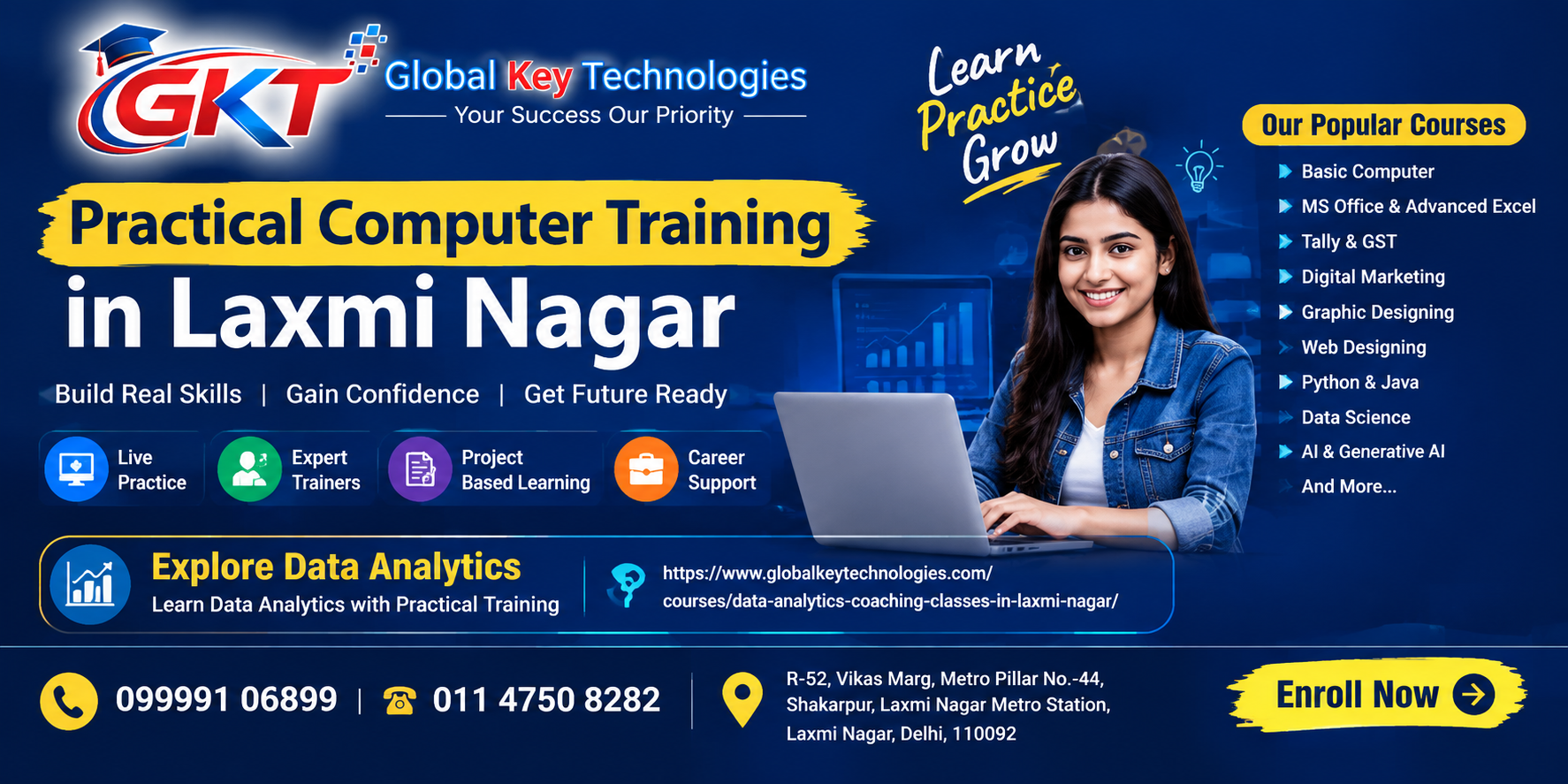 Practical Computer Training in Laxmi Nagar - Global Key Technologies