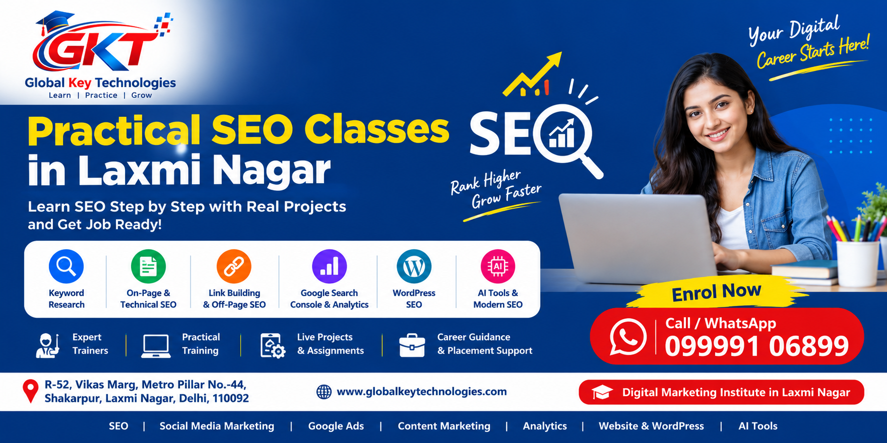 Practical SEO Classes in Laxmi Nagar at Global Key Technologies