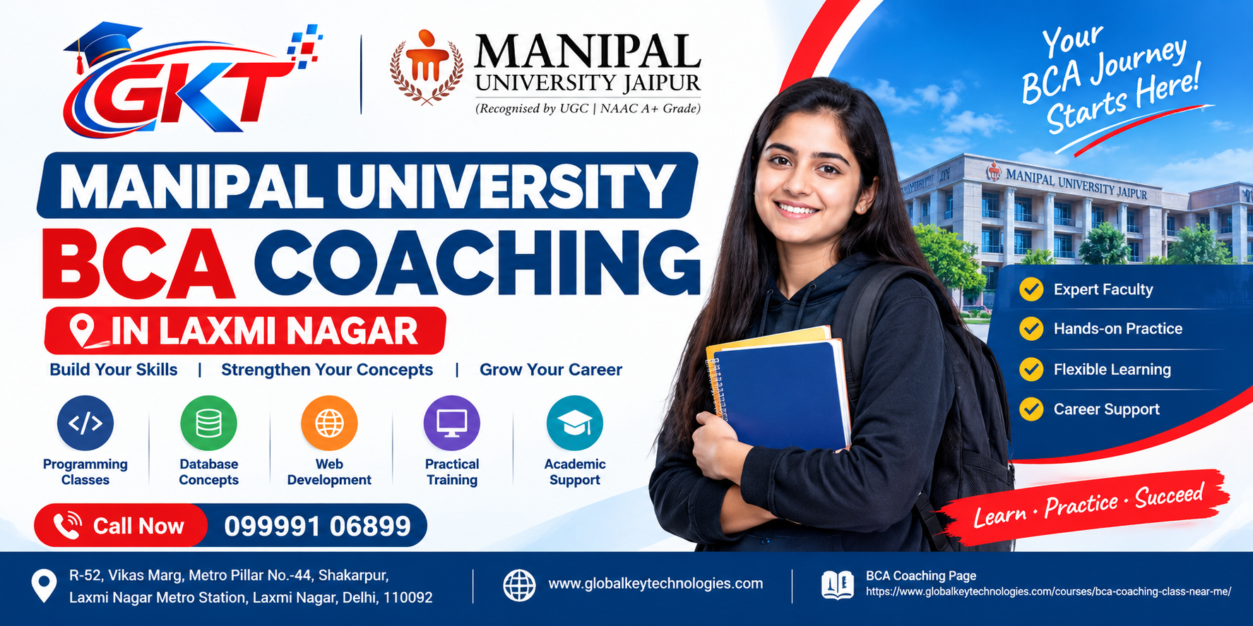 Manipal University BCA Coaching in Laxmi Nagar at Global Key Technologies with programming classes and practical training.