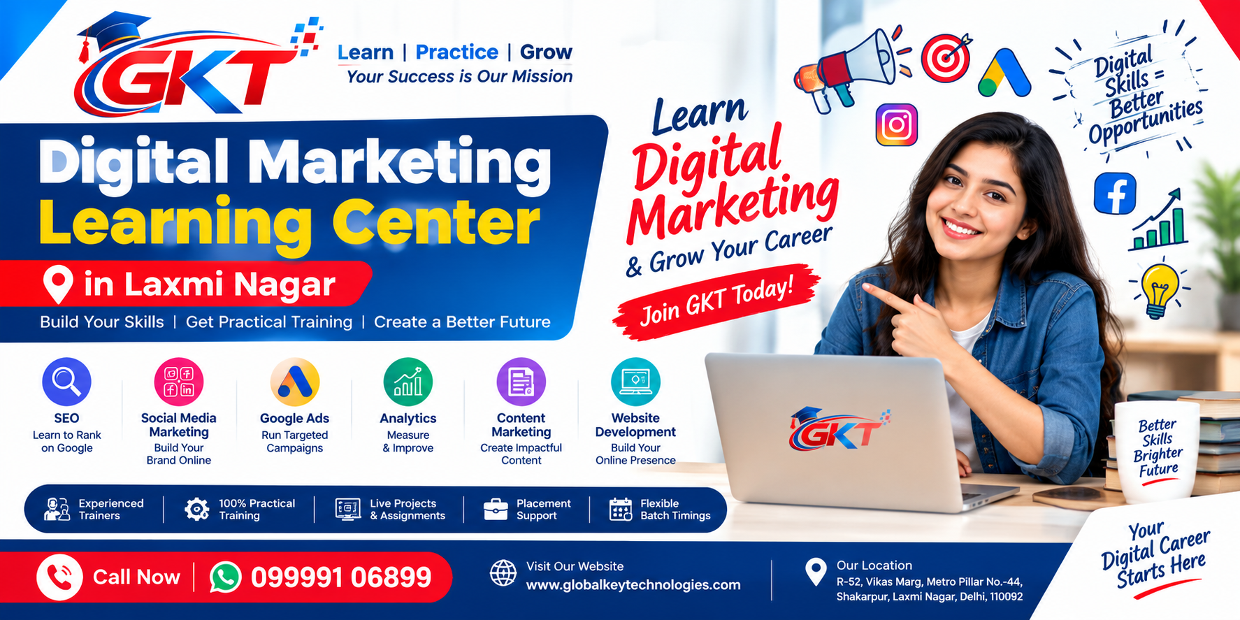 Digital Marketing Learning Center in Laxmi Nagar at Global Key Technologies