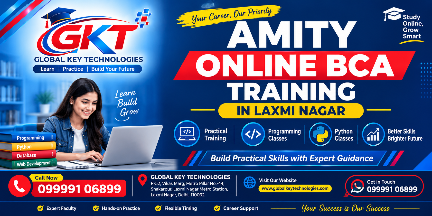 Amity Online BCA Training in Laxmi Nagar at Global Key Technologies with practical, programming and Python classes.