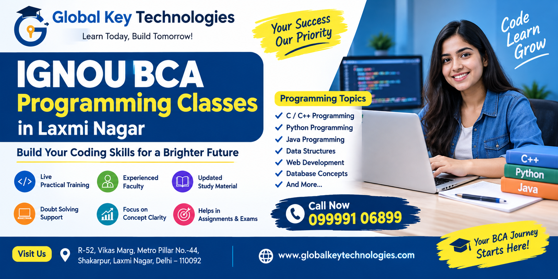 IGNOU BCA Programming Classes in Laxmi Nagar at Global Key Technologies