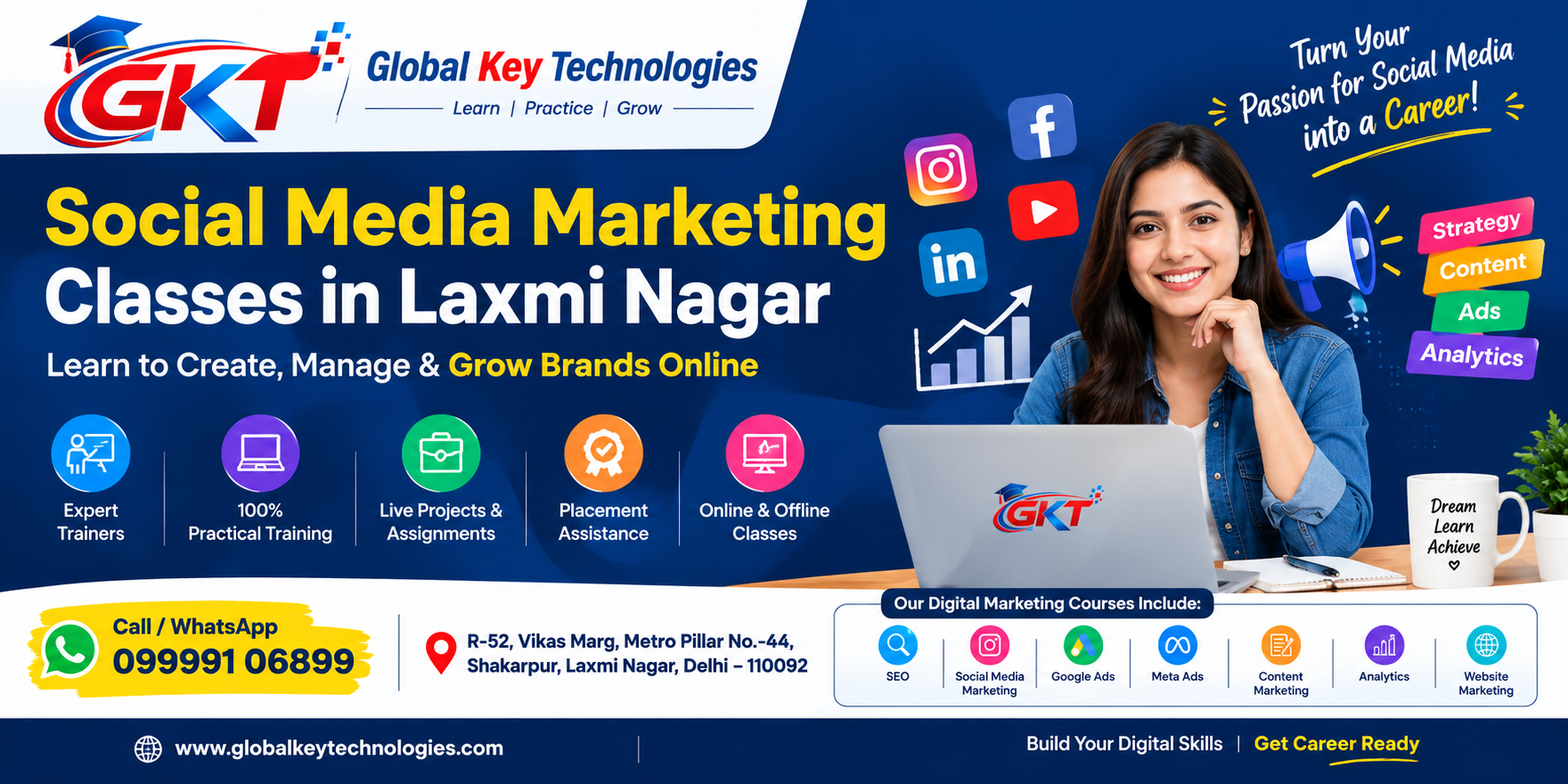 Social Media Marketing Classes in Laxmi Nagar at Global Key Technologies